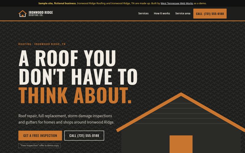 Home page of the Ironwood Ridge Roofing demo site